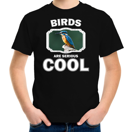 Dieren ijsvogel zittend t-shirt zwart kinderen - birds are cool shirt jongens en meisjes