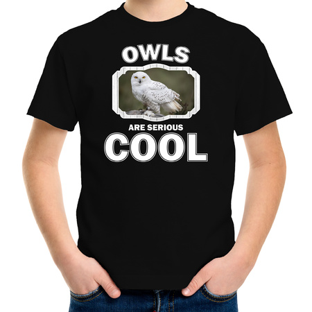 Dieren sneeuwuil t-shirt zwart kinderen - owls are cool shirt jongens en meisjes