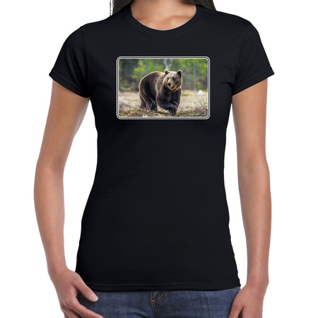 Dieren t-shirt met beren foto zwart voor dames