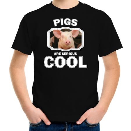 Dieren varken t-shirt zwart kinderen - pigs are cool shirt jongens en meisjes