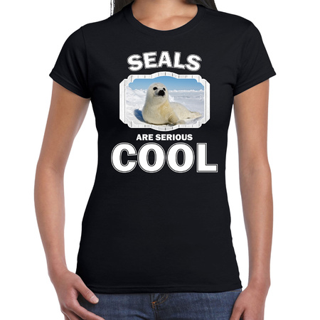 Dieren witte zeehond t-shirt zwart dames - seals are cool shirt
