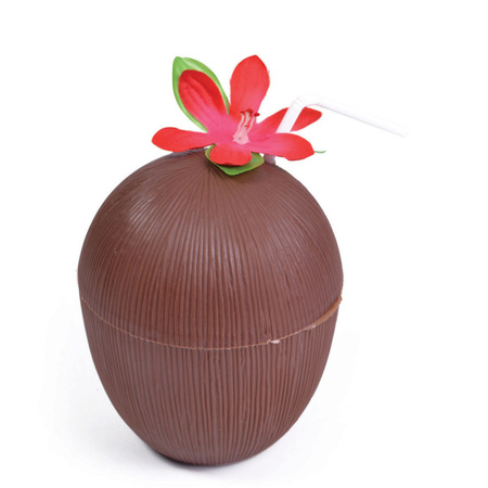 Drinkbeker - 2x - kokosnoot -Hawaii - bruin - kunststof - 400 ml