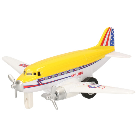 Speelgoed propellor vliegtuigen setje van 2 stuks geel en grijs 12 cm