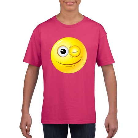 Emoticon t-shirt knipoog  roze kinderen