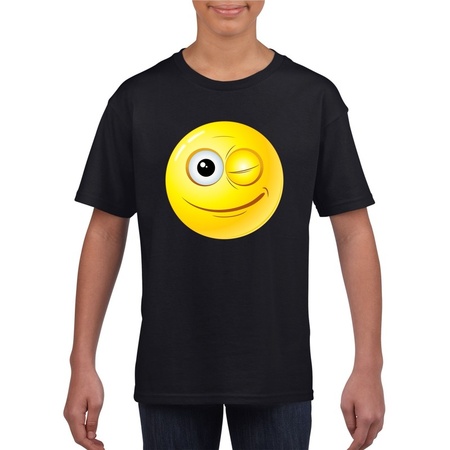 Emoticon t-shirt knipoog zwart kinderen