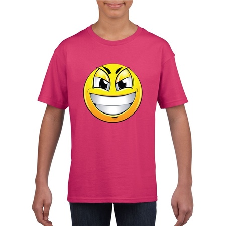 Emoticon t-shirt ondeugend roze kinderen
