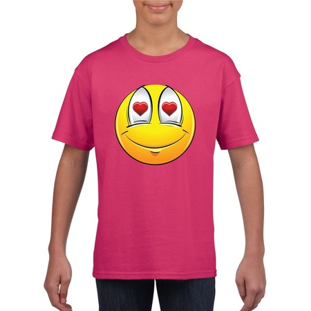 Emoticon t-shirt verliefd roze kinderen