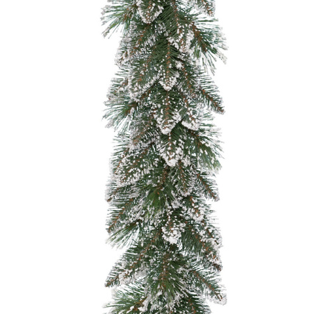 Everlands dennenslinger/guirlande - groen - met sneeuw - 270 cm x 30 cm