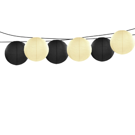 Feest/tuin versiering 6x stuks luxe bol-vorm lampionnen zwart en ivoor dia 35 cm