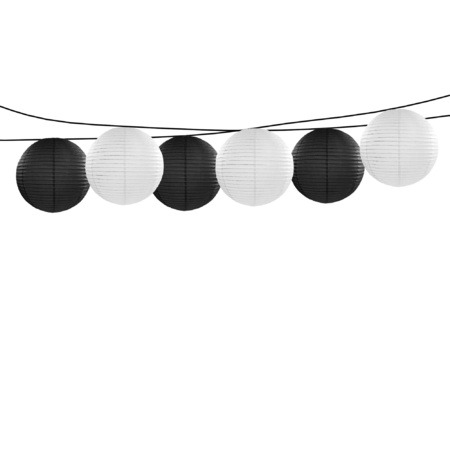 Feest/tuin versiering 6x stuks luxe bol-vorm lampionnen zwart en wit dia 35 cm