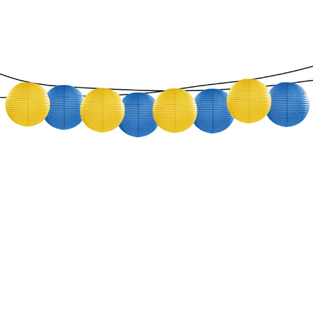 Party/garden decoration 8x lanterns blue and yellow dia 35 cm