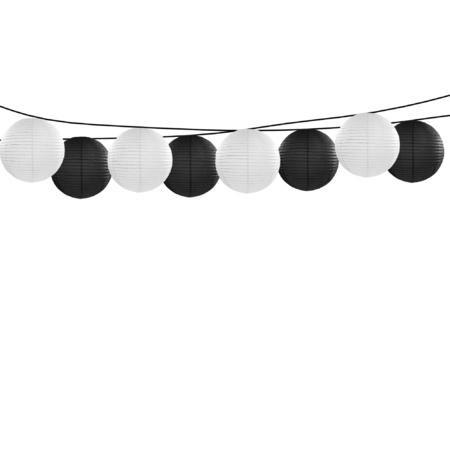 Feest/tuin versiering 8x stuks luxe bol-vorm lampionnen zwart en wit dia 35 cm