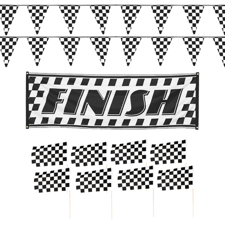 Finish/racing feest thema versiering pakket 11-delig geblokt zwart/wit