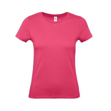 Fuchsia roze basic t-shirts met ronde hals voor dames van katoen