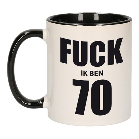 Fuck ik ben 70 gift mug black / white 300 ml