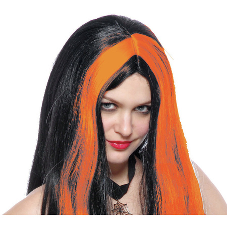 Witch ladies wig - long hair - black/orange - Halloween theme