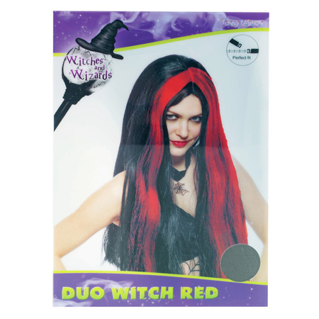 Witch ladies wig - long hair - black/red - Halloween theme