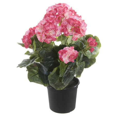 Geranium Kunstbloemen - in pot - roze/creme - H35 cm