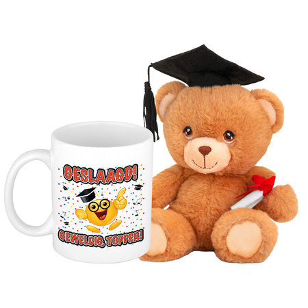 Passed gift mug/cup with teddy bear - geslaagd topper - ceramic - Approx. 300ml