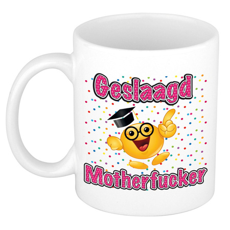Passed gift mug/cup with teddy bear - geslaagd motherfucker - ceramic - Approx. 300ml