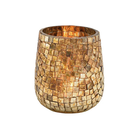 Glazen design windlicht/kaarsenhouder mozaiek champagne goud 11 x 10 cm