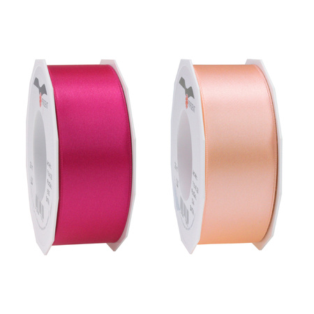 Satin presents ribbon - 2 pink colours - 25m x 4 cm