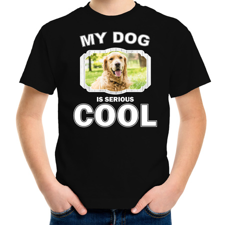 Golden retriever honden t-shirt my dog is serious cool zwart voor kinderen
