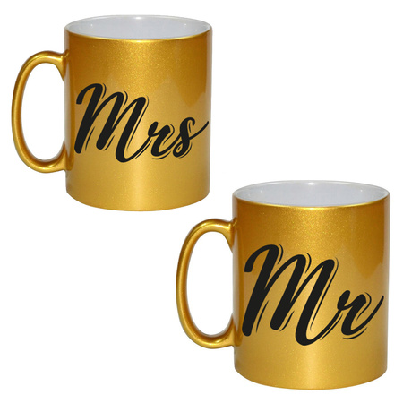Gouden Mr en Mrs cadeau mok / beker voor koppels 330 ml