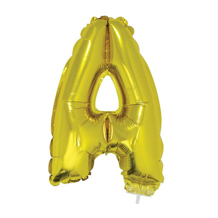 Golden inflatable letter balloon A on a stick