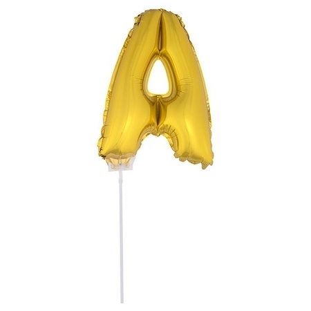 Gouden opblaas letter ballon A op stokje 41 cm