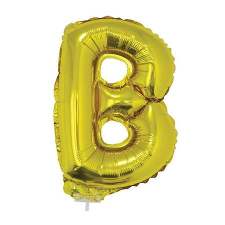 Gouden opblaas letter ballon B op stokje 41 cm