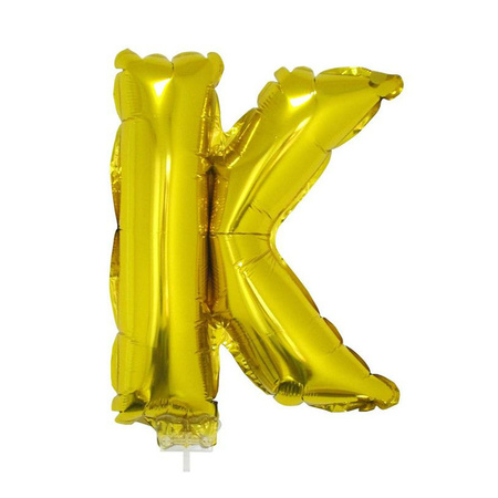Gouden opblaas letter ballon K op stokje 41 cm