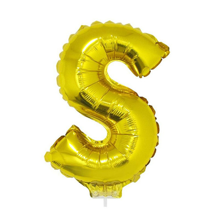 Gouden opblaas letter S op stokje 41 cm