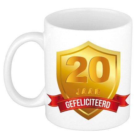 Gold shield 20 year mug - birthday / anniversary - gift 20 years married / wedding anniversary