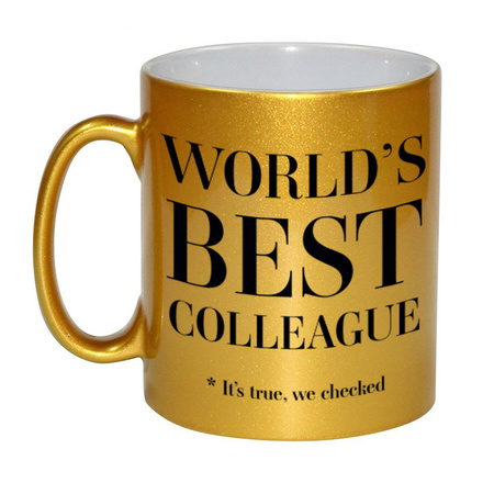 Gouden Worlds best colleague cadeau koffiemok / theebeker 330 ml - Cadeau mokken