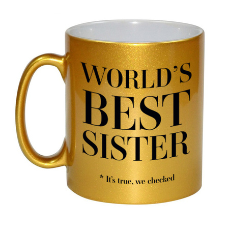 Gouden Worlds best sister cadeau koffiemok / theebeker 330 ml - Cadeau mokken