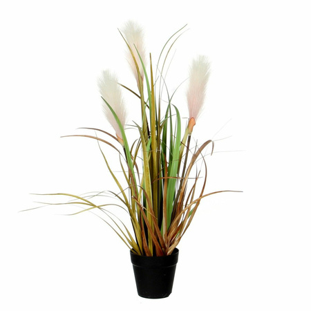Groen/bruine riet gras/pluimgras kunstplant in zwarte pot 53 cm 