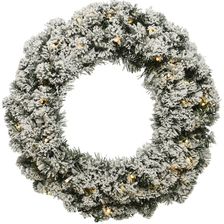Christmas wreath 50 cm - green with led - snowy - with gold hanger