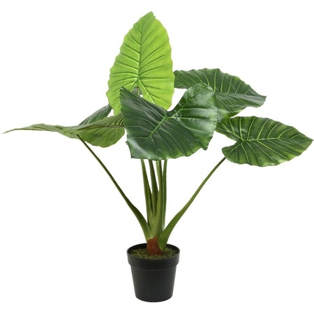 Groene Colocasia/taro kunstplant 90 cm in zwarte pot