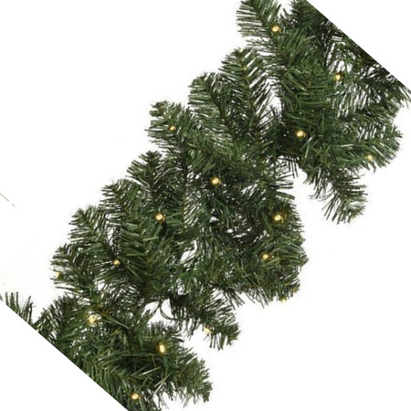 Green pine garland with warm white led lights