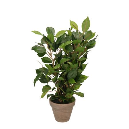 Groene ficus kunstplant 40 cm met plantenpot taupe D13.5 en H12.5 cm