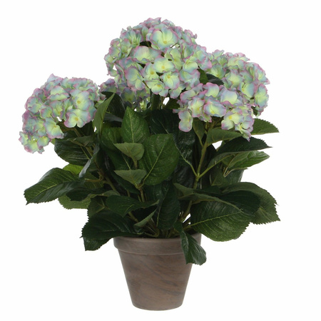 Green/purple Hydrangea artificial plant 45 cm in pot