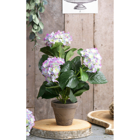 Groene/paarse Hortensia kunstplant 45 cm in pot