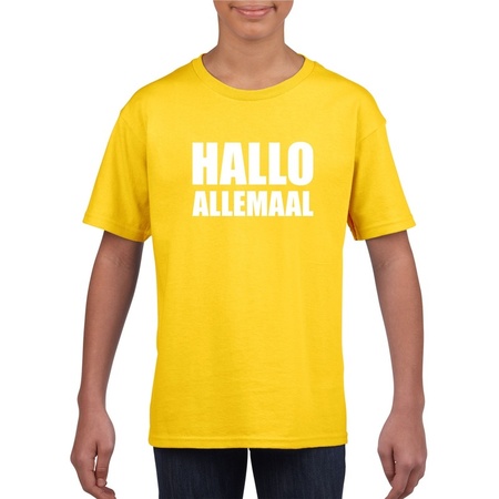 Hallo allemaal tekst geel t-shirt voor kinderen