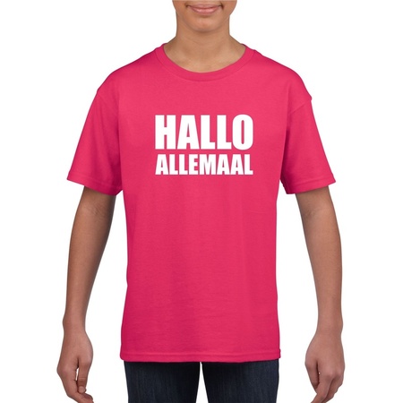 Hallo allemaal tekst roze t-shirt voor kinderen