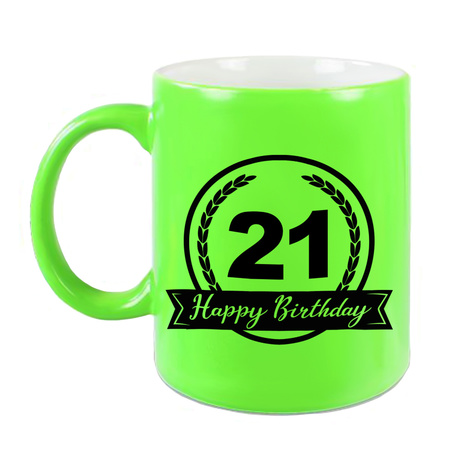 Happy Birthday 21 years mug neon green 330 ml