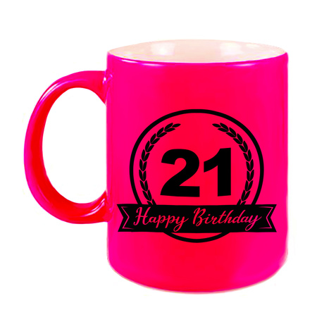 Happy Birthday 21 years mug neon pink 330 ml