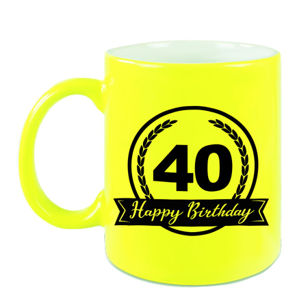 Happy Birthday 40 years mug neon yellow with hearts 330 ml