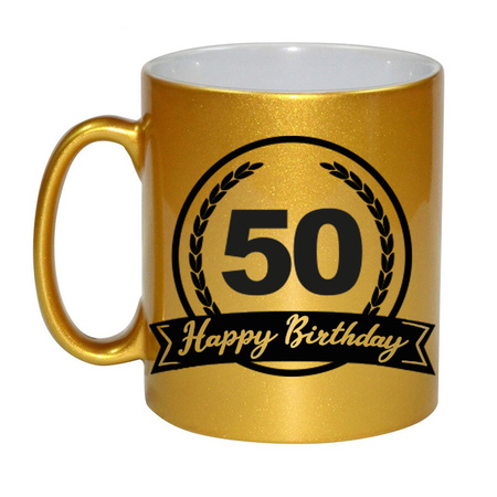 Happy Birthday 50 years mug gold with hearts 330 ml
