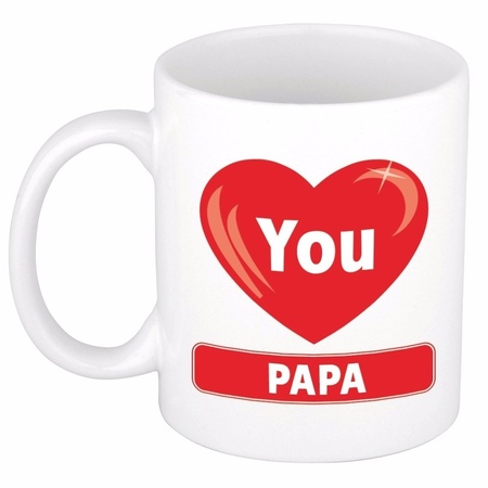 Father gift hartje heart I Love Papa cup / mug 300 ml with beige teddy bear with love heart
